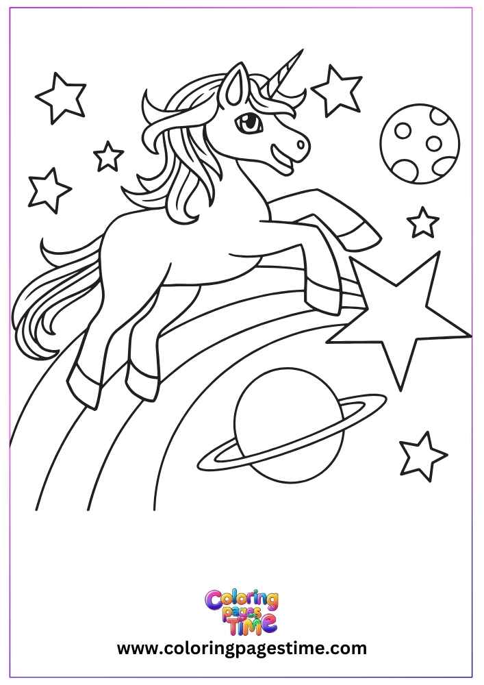 Easy Unicorn Coloring Picture