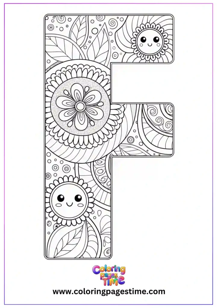 Mandala F Alphabet Coloring Pages