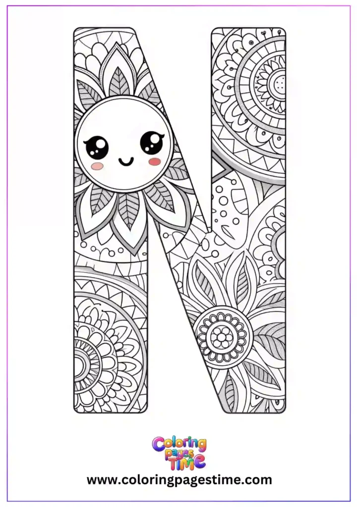 Mandala N Alphabet Coloring Pages