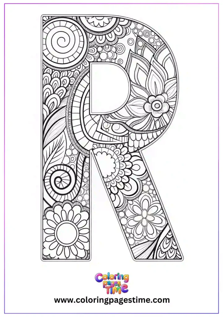 Mandala R Alphabet Coloring Pages