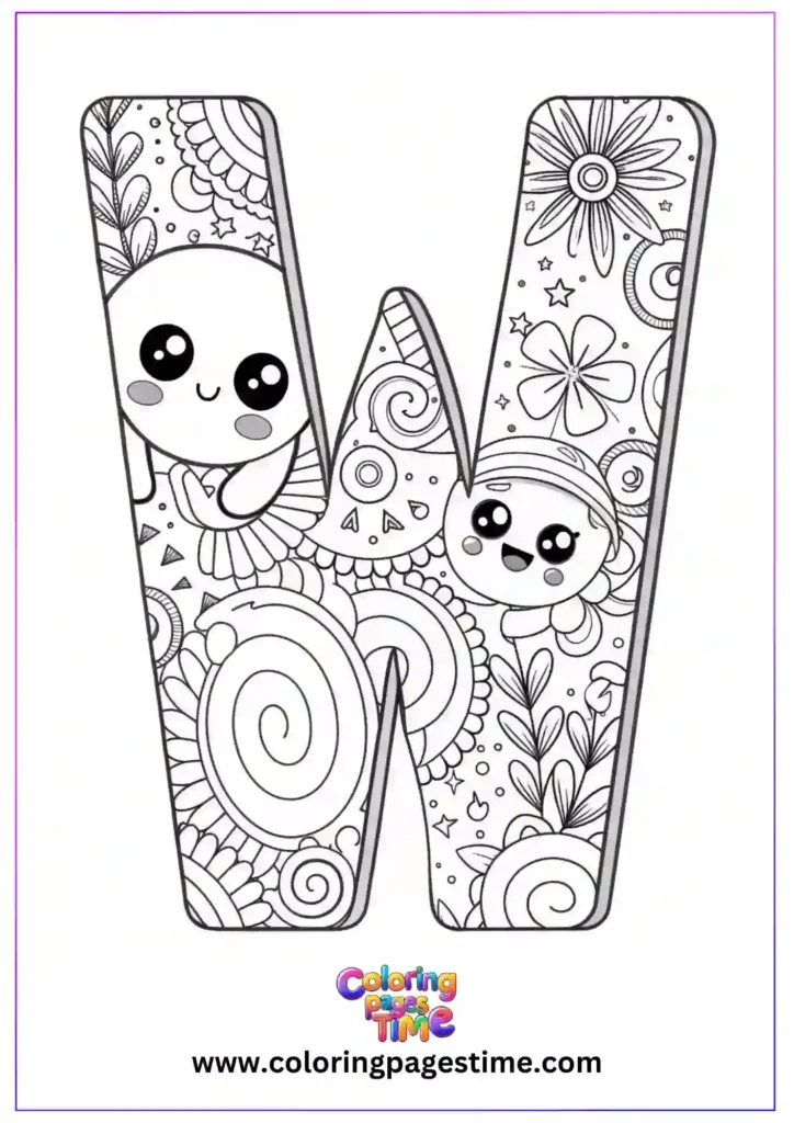 Mandala W Alphabet Coloring Pages